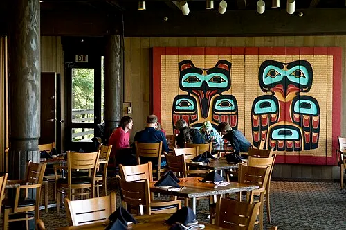 Interior of the Glacier Bay Lodge dining room at Bartlett Cove, the only restaurant inside the park.