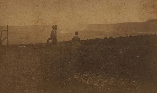 Historical 19th-century view of Kīlauea caldera seen from the Volcano House rim.