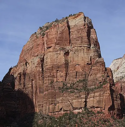 The Angels Landing sandstone fin rising 1,488 feet above the floor of Zion Canyon.