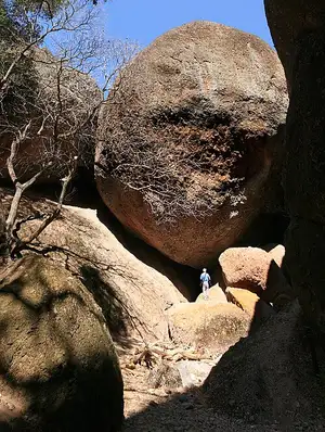 The dark boulder-choked entrance to Balconies Cave on the west side of Pinnacles National Park.
