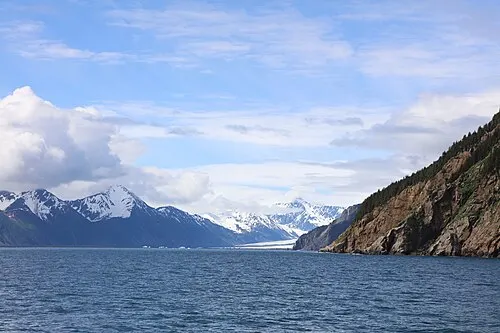 Bear Glacier and its iceberg-dotted lagoon, the largest glacier in Kenai Fjords National Park.