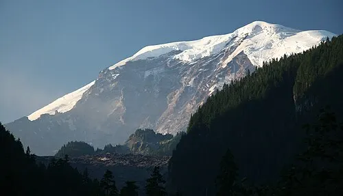 Carbon Glacier on the northwest side of Mount Rainier, the lowest-terminus glacier in the contiguous United States.