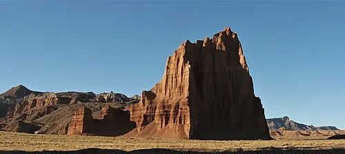 Free-standing Entrada Sandstone monolith Temple of the Sun in the Cathedral Valley district of Capitol Reef National Park.