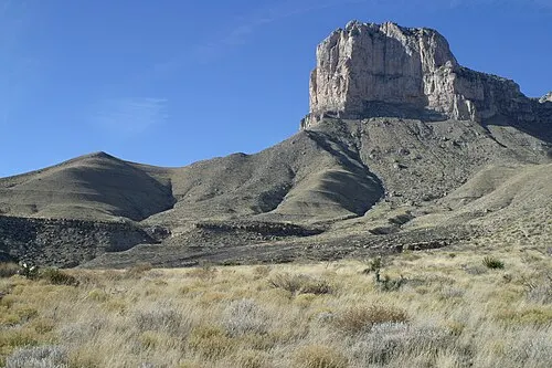 The limestone prow of El Capitan rising above the desert salt basin in Guadalupe Mountains National Park.