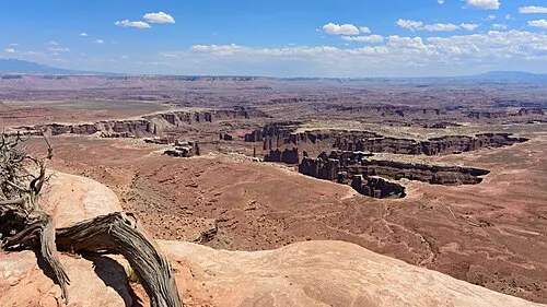 View from Grand View Point at the end of the Island in the Sky road, looking down to the White Rim about 1,200 feet below.