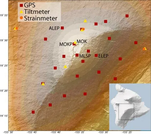 Volcanic monitoring instruments at the summit of Mauna Loa shield volcano.