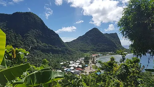 Vatia village and the rainforest coastline of the National Park of American Samoa on the north shore of Tutuila.