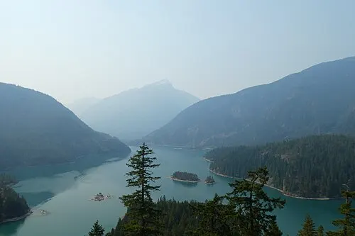 The 23-mile-long Ross Lake reservoir running north toward the Canadian border in the North Cascades complex.