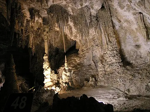 The Chinese Theater rock formation in the Big Room at Carlsbad Caverns National Park.