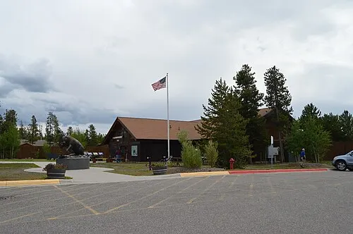 Entrance sign for the Grizzly and Wolf Discovery Center in West Yellowstone, Montana.