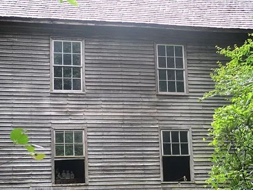 The 1886 Mingus Mill near Oconaluftee, a working grist mill driven by a 200-foot wooden flume.