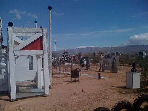 Large-scale found-object sculpture at the Noah Purifoy Outdoor Desert Art Museum near Joshua Tree.