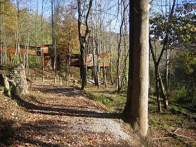 The Tipple Trail leading toward the preserved coal tipple at the Nuttallburg mine site.