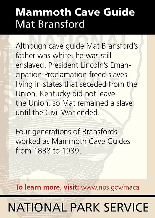 Historic portrait of Mat Bransford, an enslaved and later free guide at Mammoth Cave, used as context for the Old Guide's Cemetery.