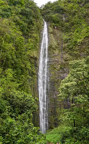 Tall Waimoku Falls in the Kīpahulu District, reached by the Hāna Highway drive on the east coast of Maui.