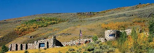 The stone exterior of the National Museum of Wildlife Art on a butte above the National Elk Refuge near Jackson.