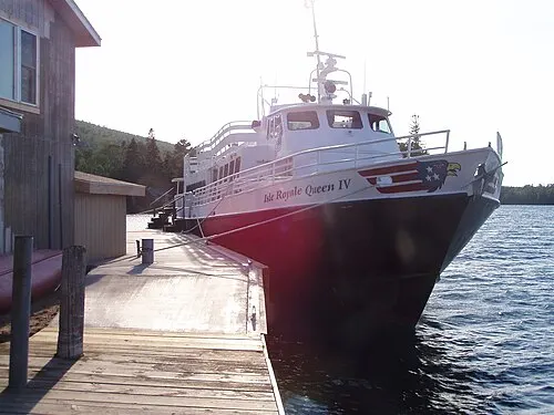 The Isle Royale Queen IV passenger ferry docked at Copper Harbor, Michigan.