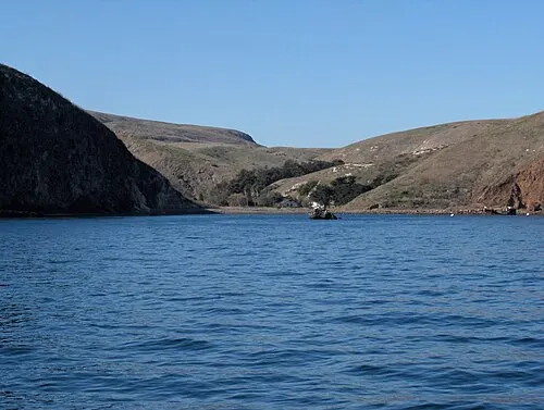 Scorpion Anchorage cove on Santa Cruz Island, the launch beach for guided sea-cave kayak trips.