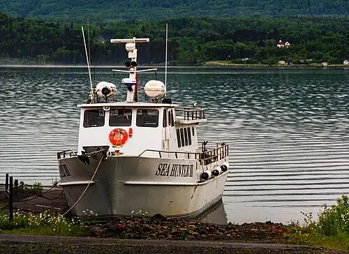 The Sea Hunter III passenger ferry to Isle Royale at the Grand Portage dock.
