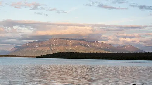 View across Naknek Lake from the Brooks Camp shoreline where the campground and lodge sit.