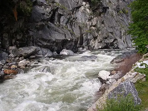 The South Fork of the Kings River at Cedar Grove, where Cedar Grove Lodge sits at about 4,600 feet of elevation.