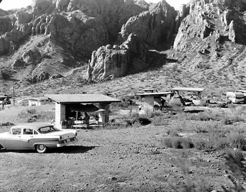 Tent and small-RV sites among Chisos Basin scrub at the high-elevation campground in Big Bend National Park.