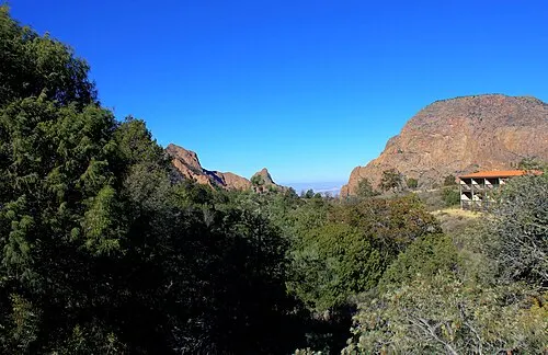The Chisos Basin at about 5,400 feet, site of the only lodging inside Big Bend National Park.