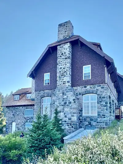 The 1915 Crater Lake Lodge, a stone and timber hotel on the caldera rim.