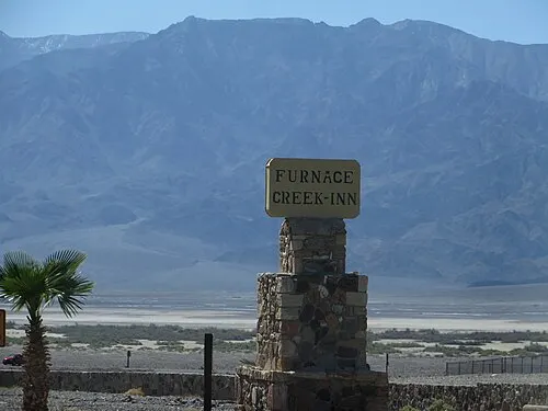 The 1927 mission-style Inn at Death Valley above the spring-fed gardens at Furnace Creek.
