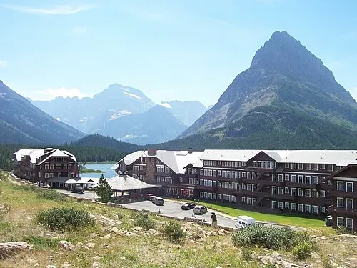 Many Glacier Hotel, a Great Northern Railway lodge on the shore of Swiftcurrent Lake.