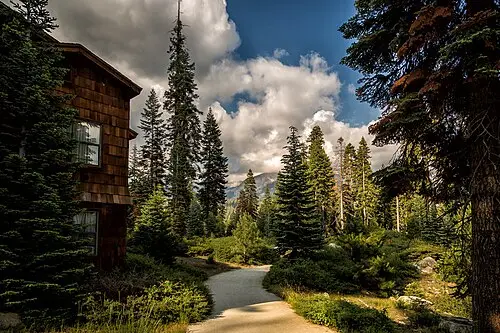 The exterior of Wuksachi Lodge, the in-park hotel near Lodgepole in Sequoia National Park.