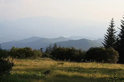 Mountain vista south from Andrews Bald, a 5,920-foot grassy bald at the end of Forney Ridge Trail.