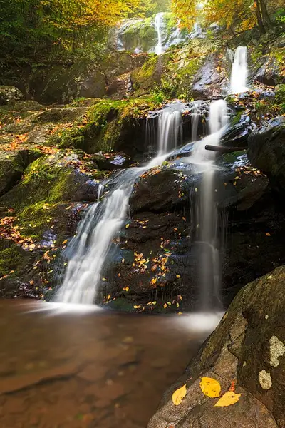 The Dark Hollow Falls trail beside the cascading stream in Shenandoah National Park.