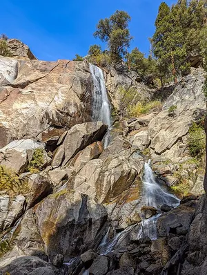 Grizzly Falls dropping beside the Kings Canyon Scenic Byway on the Sequoia National Forest stretch of Highway 180.