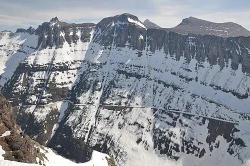 The Highline Trail cut into the Garden Wall arête along the Continental Divide in Glacier National Park.