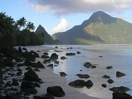 Aerial view of the Ofu and Olosega islands and their ridgelines in the Manu'a group.