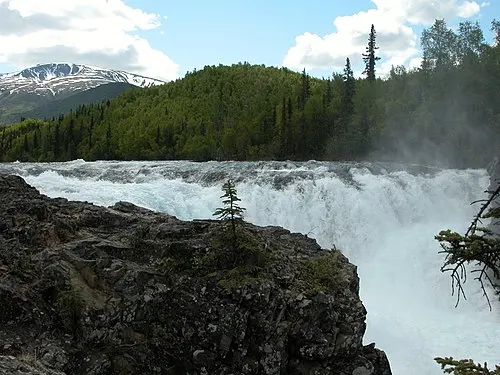 Tanalian Falls on the Tanalian River, the destination of the most-walkable day hike from Port Alsworth in Lake Clark National Park.