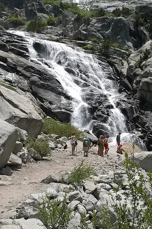 Tokopah Falls cascading down granite walls along the Marble Fork of the Kaweah River in Sequoia National Park.