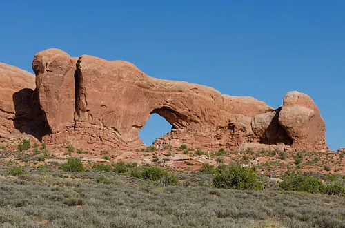 North Window, a large sandstone opening on the flat one-mile Windows Loop, the top kid trail in the park.
