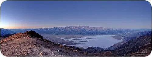 The view from Dante's View down onto Badwater Basin with the Panamint Range beyond.