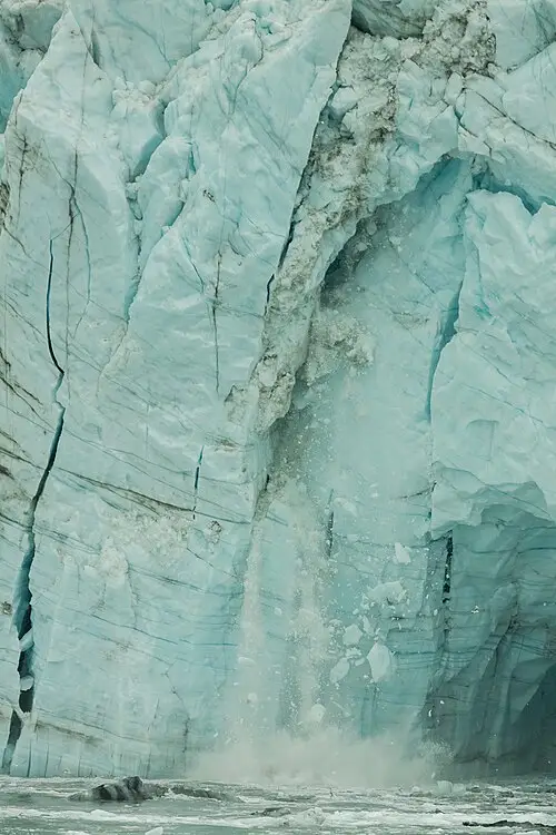 Ice calving off the face of Margerie Glacier into the West Arm, the destination of the Bartlett Cove day boat.