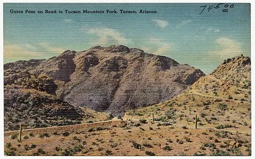 Gates Pass overlook on the road between Tucson and the Tucson Mountain District, looking west over the desert.