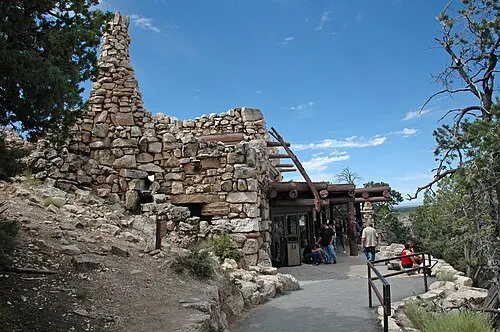 Hermits Rest, the 1914 Mary Colter stone shelter at the west end of Hermit Road on the South Rim.