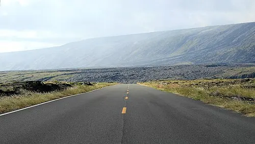Hardened lava landscape along the caldera-rim and Chain of Craters roadway.