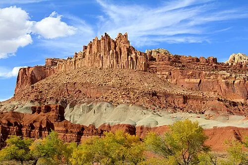 The Castle, a Wingate Sandstone monolith above the Capitol Reef visitor center near the Sunset Point walk.