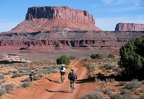 The White Rim Road, a 100 mile dirt loop around and below the Island in the Sky mesa for 4WD and mountain bikes.