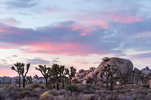 Granite cap balanced on a larger boulder at Cap Rock, lit by low sunset light.